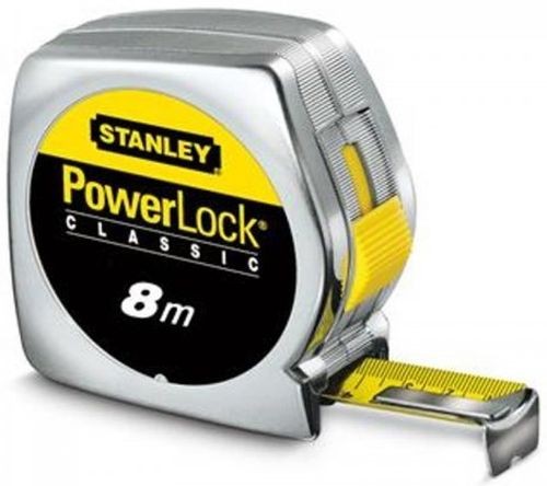 Stanley 0-33-198 PowerLock Bandmaß Kunststoff 8m/25mm, Endhaken zweifach vernietet