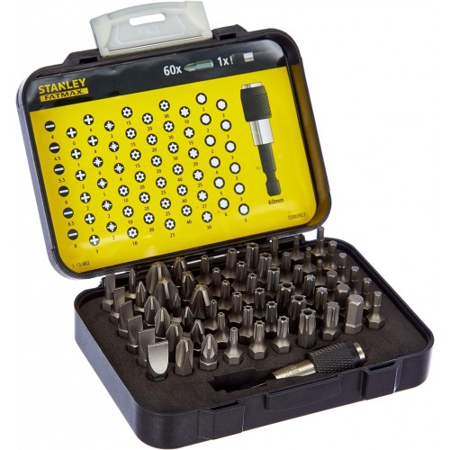 Stanley 1-13-902 1/4" Bit-Sortiment, 25mm, 61-teilig, mit magnetischem Bithalter