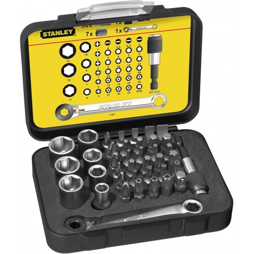 Stanley 1-13-907 1/4" Bit-Satz, 25 mm, mit Knarrenschlüssel und Steckschlüsseln, 40-teilig