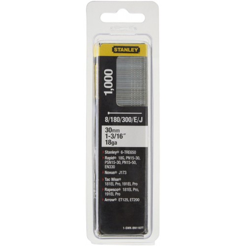 Stanley 1-SWKBN1187T 30 mm/1 3/16"/18 Tackernägel Typ 8/300/E/J, 1000 Stück Stanley 1-SWKBN1187T 30 mm/1 3/16"/18 Tackernägel Typ 8/300/E/J, 1000 Stück