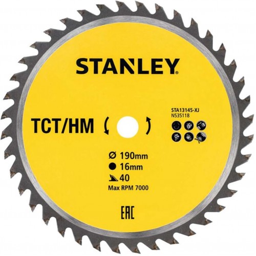 Stanley STA13145 Sägeblatt für Holz 190x16mm, 40 Zähne