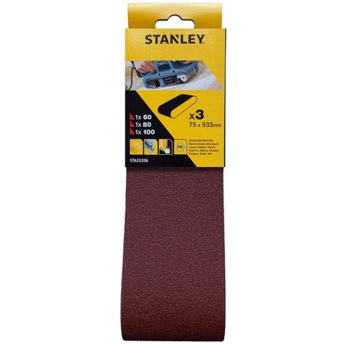 Stanley STA33206-XJ Schleifbänder 75x533mm, 1x P60, 1x P80, 1x P100, 3 Stück Stanley STA33206-XJ Schleifbänder 75x533mm, 1x P60, 1x P80, 1x P100, 3 Stück