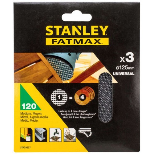 Stanley STA39257-XJ Schleifgitter für Exzenterschleifer 125mm, P120, 3 Stück Stanley STA39257-XJ Schleifgitter für Exzenterschleifer 125mm, P120, 3 Stück
