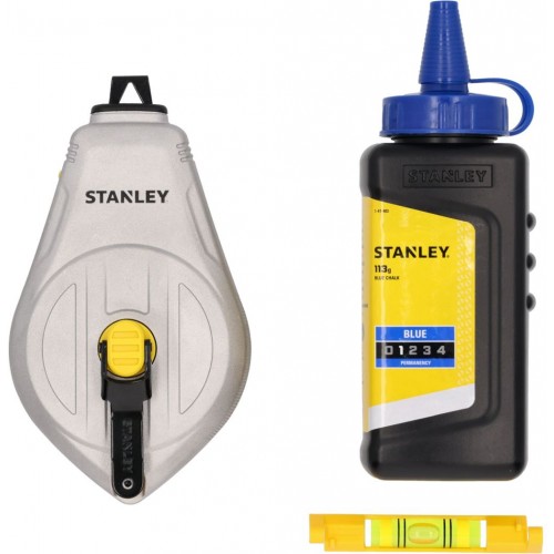 Stanley STHT47111-0 Schlagschnur Aluminium 1:1,30m,mit blauer Kreide und Schnurwasserwaage Stanley STHT47111-0 Schlagschnur Aluminium 1:1,30m,mit blauer Kreide und Schnurwasserwaage
