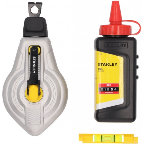 Stanley STHT47612-0 Schlagschnur Aluminium 6:1, 30m mit roter Kreide und Schnurwasserwaage Stanley STHT47612-0 Schlagschnur Aluminium 6:1, 30m mit roter Kreide und Schnurwasserwaage