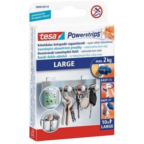 TESA Powerstrips Large, große doppelseitige Befestigungsstreifen, weiß, Tragkraft 2 kg 58000-00132-20