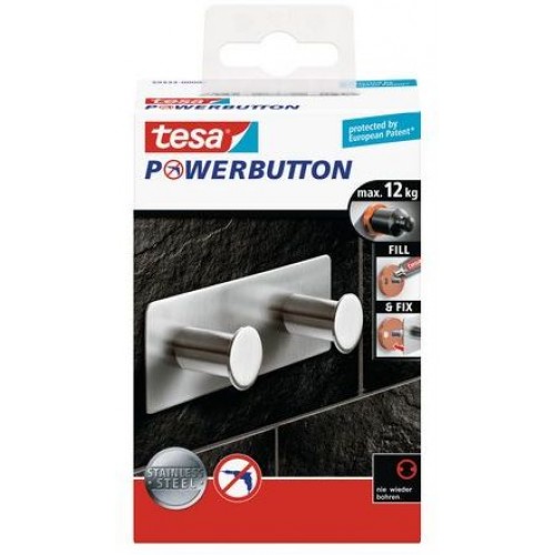 TESA Powerbutton Classic Doppelhaken Edelstahl matt 59333