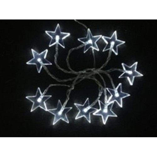 Weihnachtskette, 1m, 10x LED-Sternen, 2xAA, weißes Licht, transpar.kabel 1V51-W VS1V52W