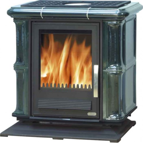 ABX BAVARIA L Kachelofen mit Wärmetauscher 4,2kW,Gusseisen Einsatz, grün 4634-7TVZEL