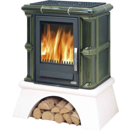 ABX BAVARIA L Kachelofen mit Wärmetauscher 4,2 kW,Gusseisen Einsatz, Rustikalsockel, ahorn