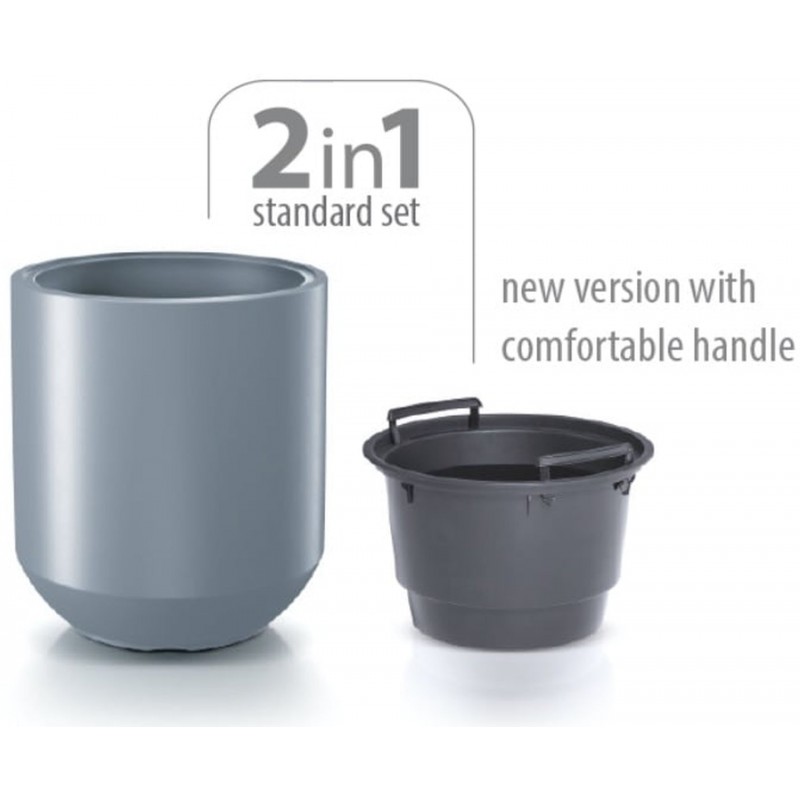 Vaso Prosperplast Heos 2in1 Antracite - Diametro 39cm, Altezza 44cm - Fioriera Da Interno/Esterno Con Inserti